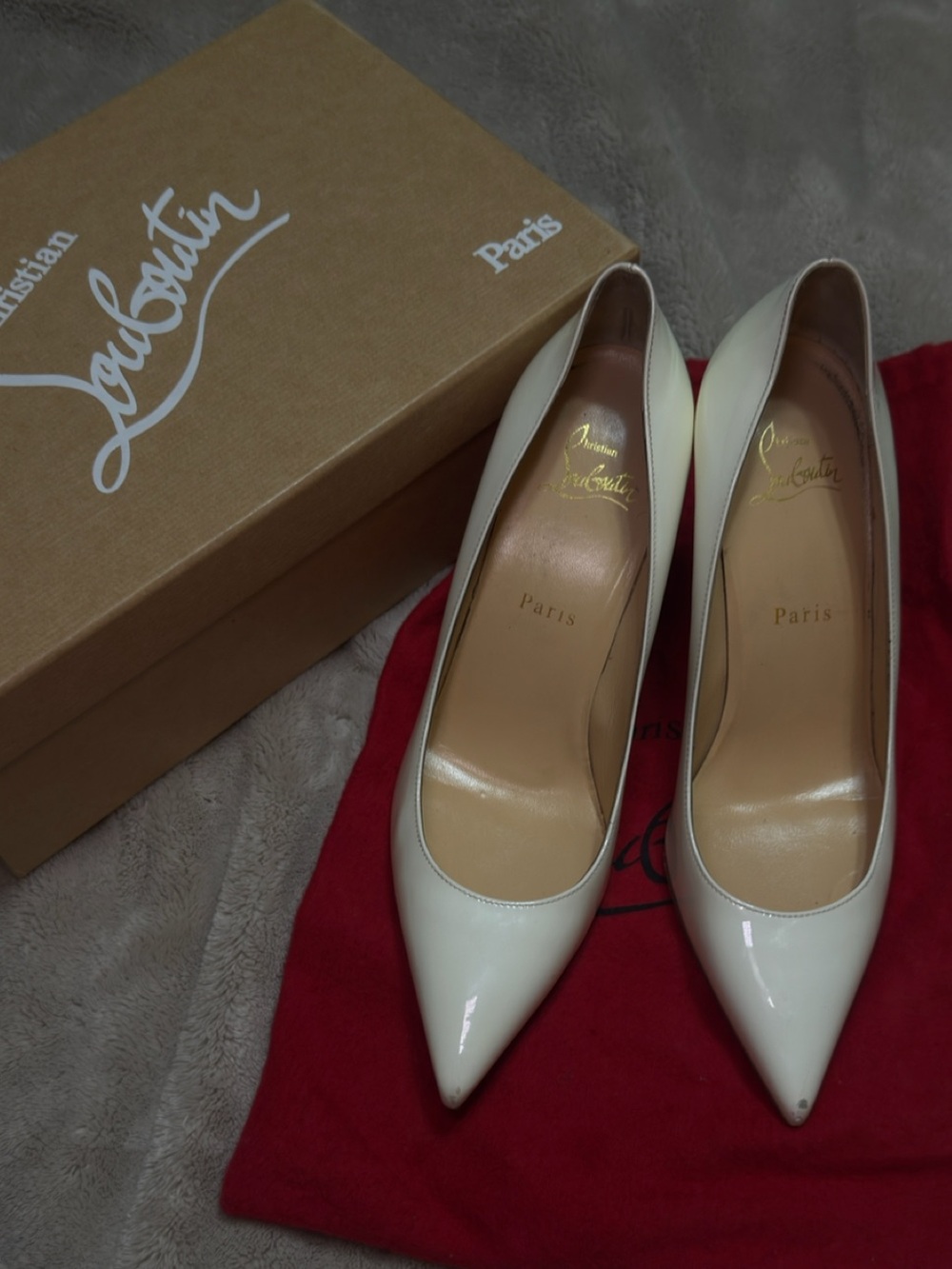 Christian Louboutin White Patent Pointed Toe Stiletto Pumps - Picture 7 of 8